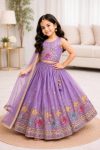TRADITIONAL SINDOOR SILK SEQUENCE EMBROIDERY WORK KID'S LEHENGA CHOLI WITH DUPATTA LAVENDER
