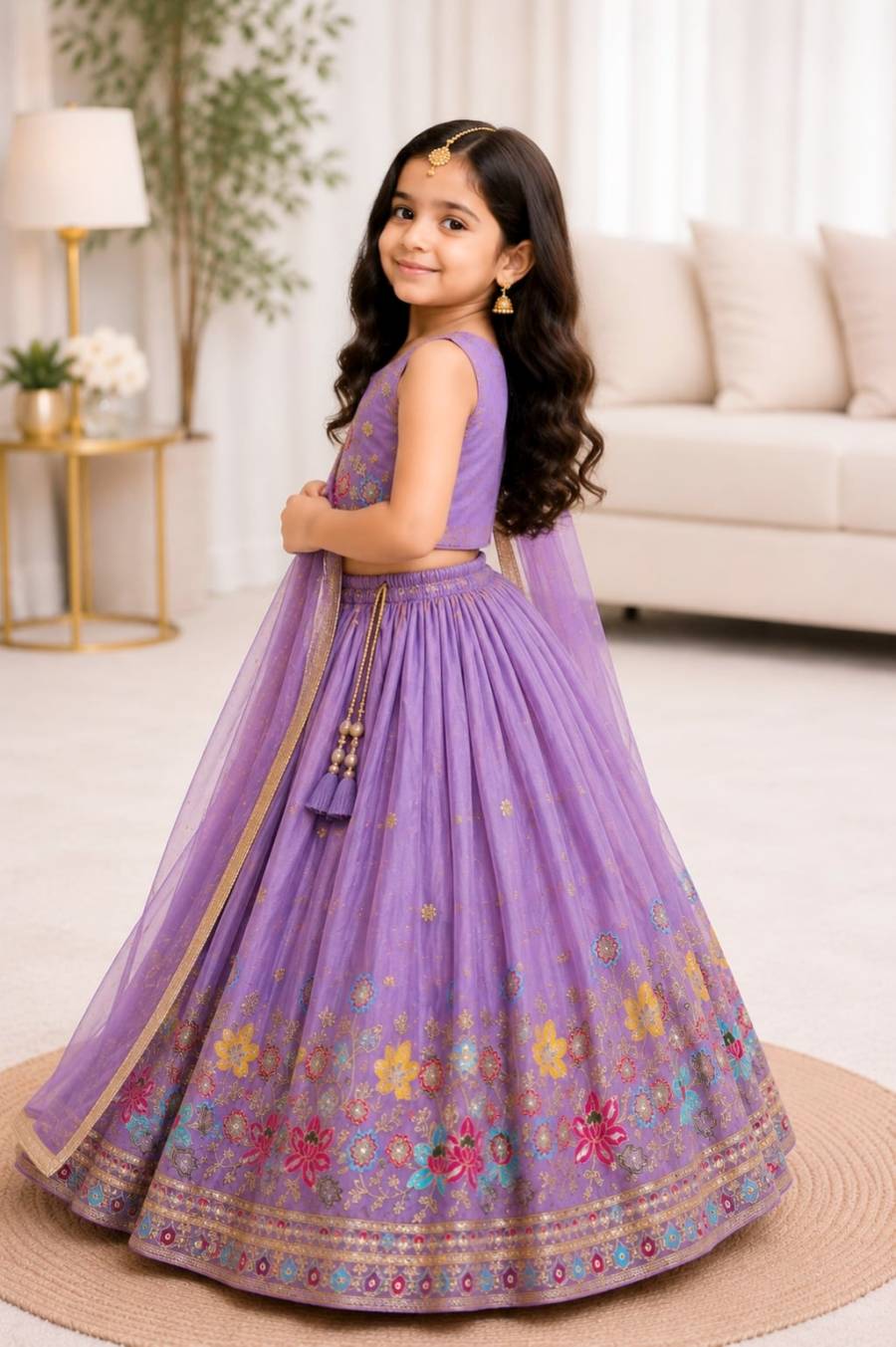 TRADITIONAL SINDOOR SILK SEQUENCE EMBROIDERY WORK KID'S LEHENGA CHOLI WITH DUPATTA WEDDING WEAR WHOLESALE PRICE ETHNIC GARMENT (4)