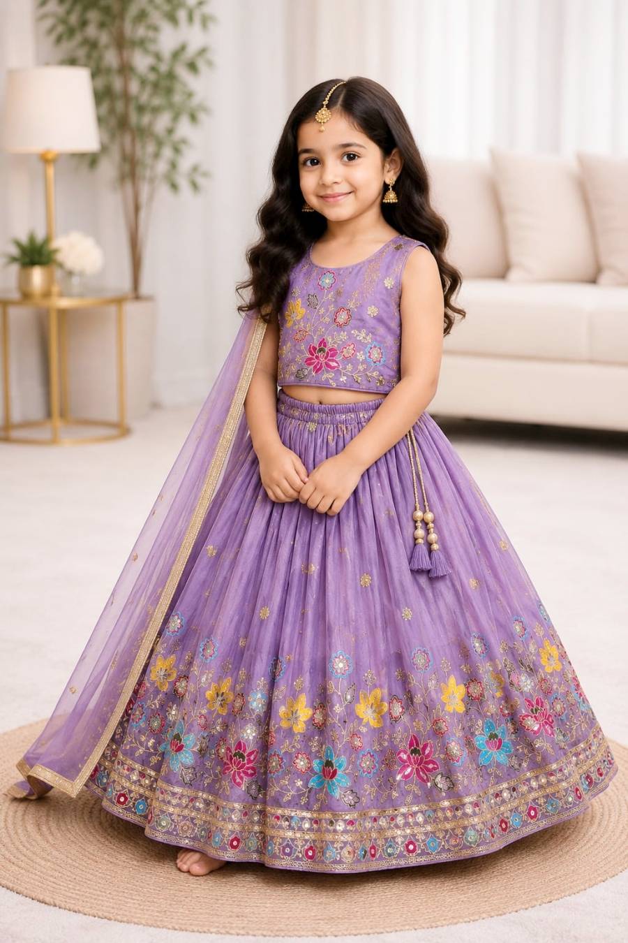 TRADITIONAL SINDOOR SILK SEQUENCE EMBROIDERY WORK KID'S LEHENGA CHOLI WITH DUPATTA WEDDING WEAR WHOLESALE PRICE ETHNIC GARMENT (5)