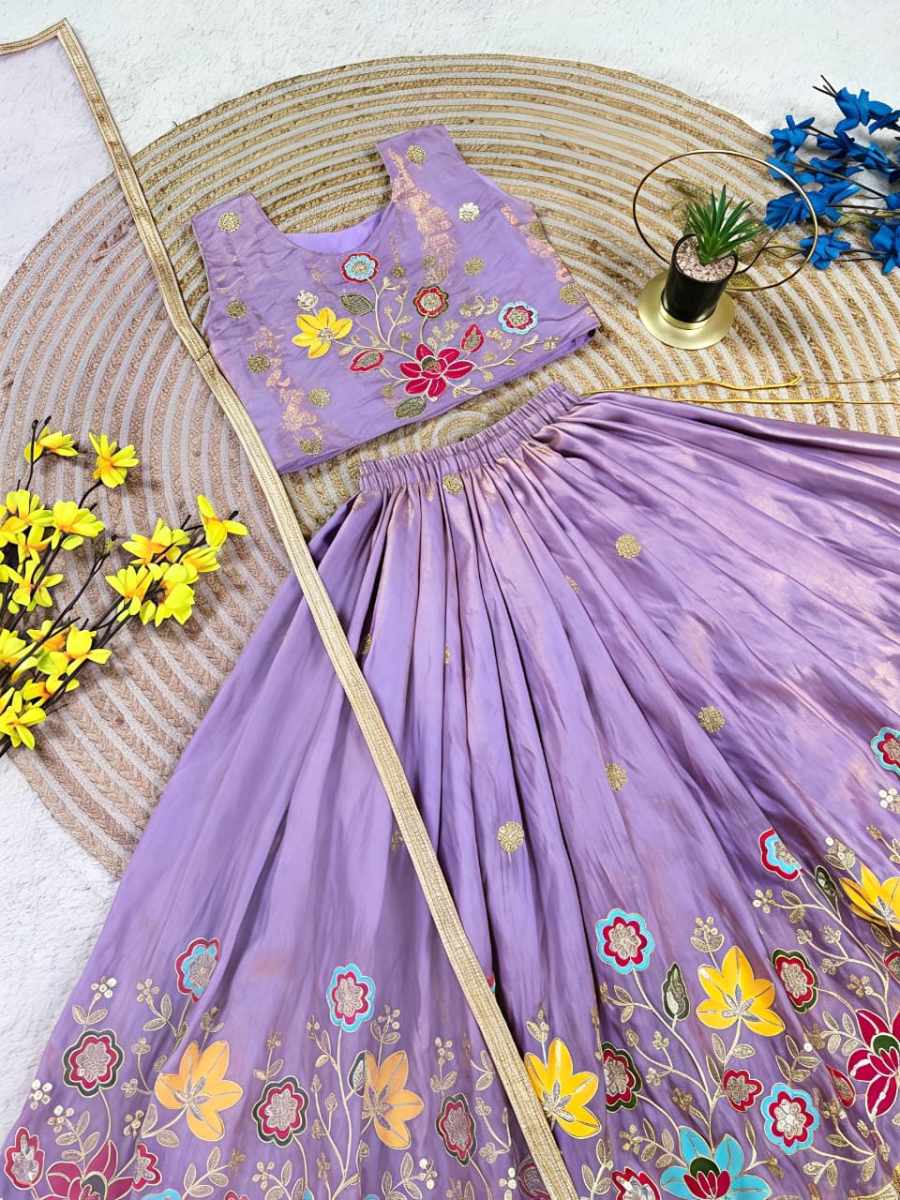 TRADITIONAL SINDOOR SILK SEQUENCE EMBROIDERY WORK KID'S LEHENGA CHOLI WITH DUPATTA WEDDING WEAR WHOLESALE PRICE ETHNIC GARMENT (7)