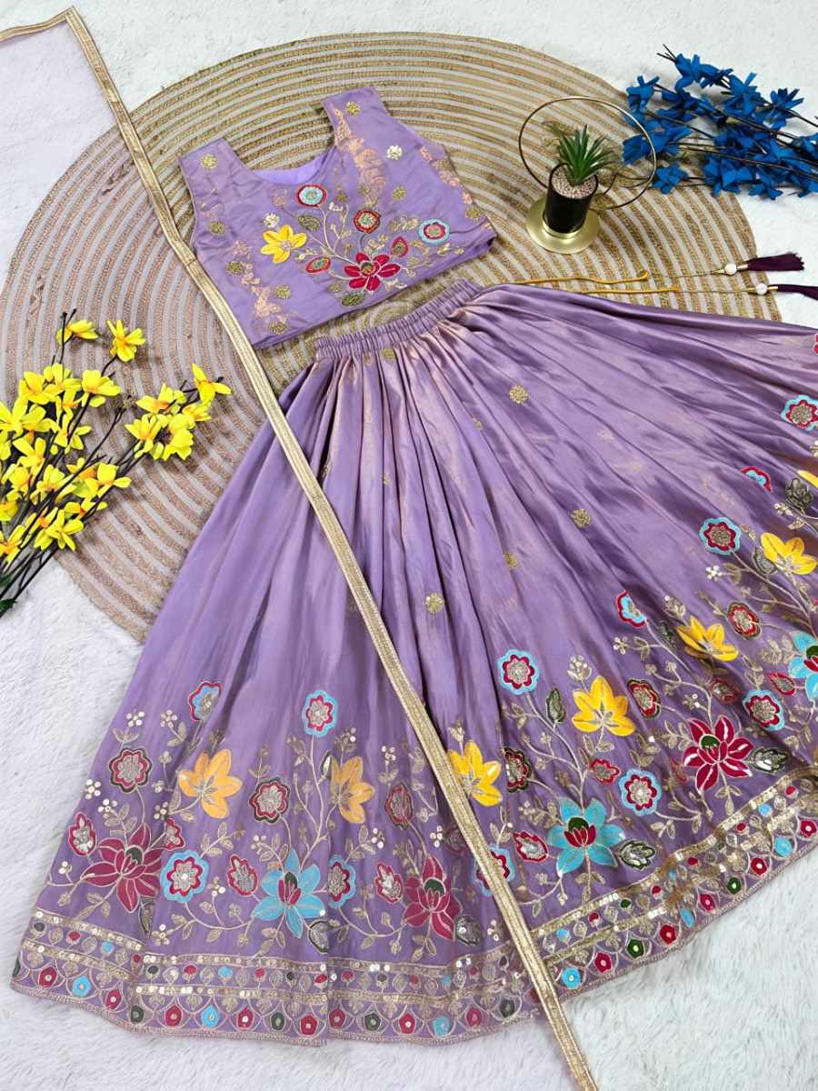 TRADITIONAL SINDOOR SILK SEQUENCE EMBROIDERY WORK KID'S LEHENGA CHOLI WITH DUPATTA WEDDING WEAR WHOLESALE PRICE ETHNIC GARMENT (8)
