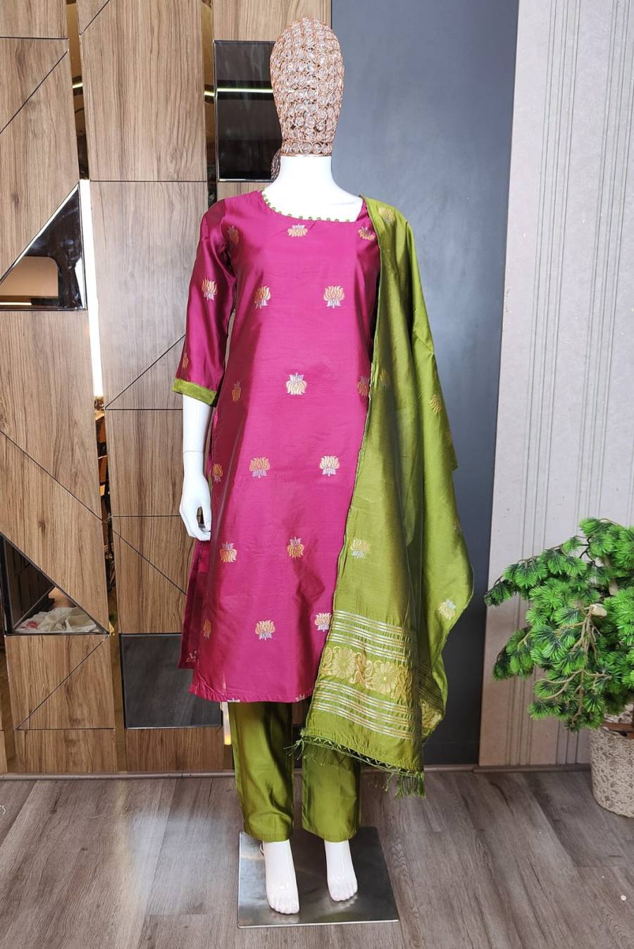TRENDING ART SILK WEAVING WORK TOP BOTTOM WITH DUPATTA FESTIVE WEAR WHOLESALE PRICE ETHNIC GARMENT (1)