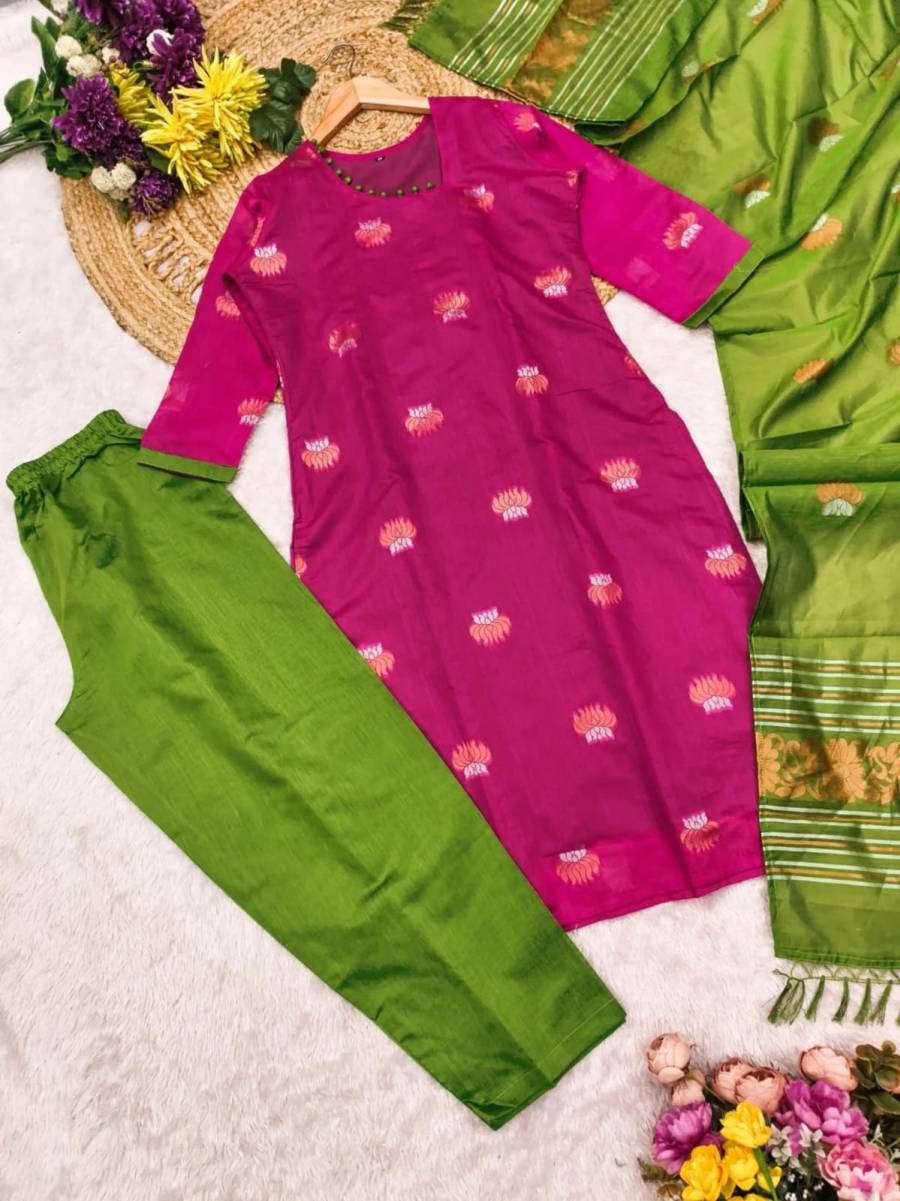 TRENDING ART SILK WEAVING WORK TOP BOTTOM WITH DUPATTA FESTIVE WEAR WHOLESALE PRICE ETHNIC GARMENT (7)