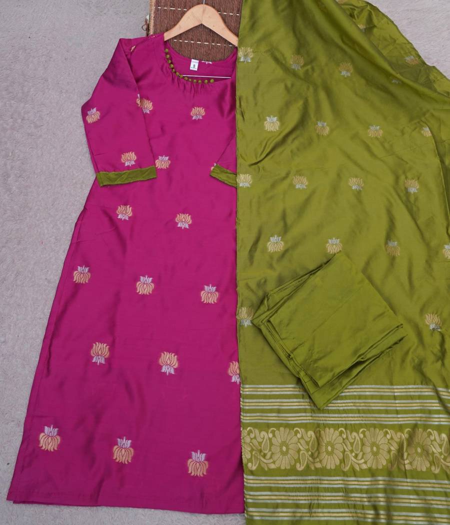 TRENDING ART SILK WEAVING WORK TOP BOTTOM WITH DUPATTA FESTIVE WEAR WHOLESALE PRICE ETHNIC GARMENT (8)