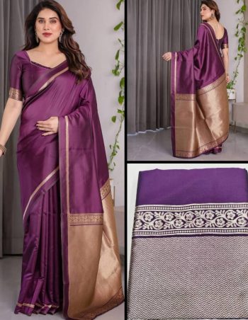 TRENDING BANARASI SILK ZARI WOVEN SAREE WITH UNSTITCHED BLOUSE WINE