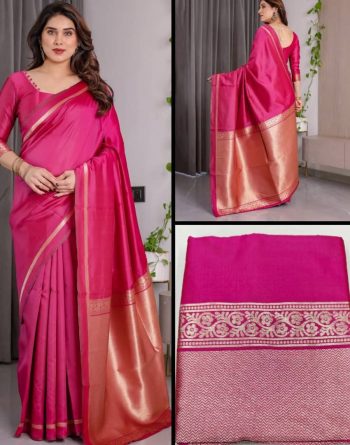 TRENDING BANARASI SILK ZARI WOVEN SAREE WITH UNSTITCHED BLOUSE PINK
