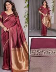 TRENDING BANARASI SILK ZARI WOVEN SAREE WITH UNSTITCHED BLOUSE MAROON