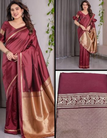 TRENDING BANARASI SILK ZARI WOVEN SAREE WITH UNSTITCHED BLOUSE MAROON