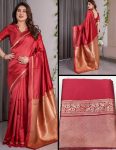 TRENDING BANARASI SILK ZARI WOVEN SAREE WITH UNSTITCHED BLOUSE RED