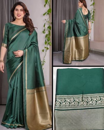 TRENDING BANARASI SILK ZARI WOVEN SAREE WITH UNSTITCHED BLOUSE GREEN