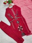 TRENDING CHANDERI COTTON EMBROIDERY SEQUENCE WORK TOP BOTTOM WITH DUPATTA FESTIVE WEAR WHOLESALE PRICE ETHNIC GARMENT (4)
