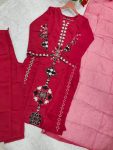TRENDING CHANDERI COTTON EMBROIDERY SEQUENCE WORK TOP BOTTOM WITH DUPATTA FESTIVE WEAR WHOLESALE PRICE ETHNIC GARMENT (4)