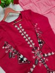 TRENDING CHANDERI COTTON EMBROIDERY SEQUENCE WORK TOP BOTTOM WITH DUPATTA FESTIVE WEAR WHOLESALE PRICE ETHNIC GARMENT (4)