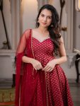 TRENDING CHANDERI JACQUARD BUTTI FANCY LACE WORK GOWN BOTTOM WITH DUPATTA WEDDING WEAR WHOLESALE PRICE ETHNIC GARMENT (13)