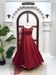TRENDING CHANDERI JACQUARD BUTTI FANCY LACE WORK GOWN BOTTOM WITH DUPATTA WEDDING WEAR WHOLESALE PRICE ETHNIC GARMENT (13)