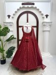 TRENDING CHANDERI JACQUARD BUTTI FANCY LACE WORK GOWN BOTTOM WITH DUPATTA WEDDING WEAR WHOLESALE PRICE ETHNIC GARMENT (13)