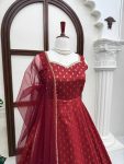 TRENDING CHANDERI JACQUARD BUTTI FANCY LACE WORK GOWN BOTTOM WITH DUPATTA WEDDING WEAR WHOLESALE PRICE ETHNIC GARMENT (13)