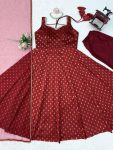 TRENDING CHANDERI JACQUARD BUTTI FANCY LACE WORK GOWN BOTTOM WITH DUPATTA WEDDING WEAR WHOLESALE PRICE ETHNIC GARMENT (13)