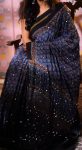 TRENDING CHINON AJRAK DIGITAL PRINT WITH REAL MIRROR WORK WITH KODI LACE BORDER WORK SAREE WITH UNSTITCHED BLOUSE BLUE