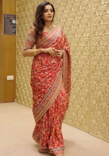 TRENDING CHINON DIGITAL PRINT WITH MIRROR HANDWORK  SAREE WITH UNSTITCHED BLOUSE RANI