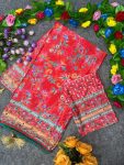 TRENDING CHINON DIGITAL PRINT WITH MIRROR HANDWORK SAREE WITH UNSTITCHED BLOUSE PARTY WEAR WHOLESALE PRICE ETHNIC GARMENT (2)