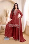 TRENDING CHINON EMBROIDERY, SEQUENCE & CODING WORK TOP PALAZZO WITH DUPATTA FESTIVE WEAR WHOLESALE PRICE ETHNIC GARMENT (2)
