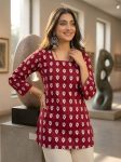 TRENDING COTTON PRINTED WORK TOP MAROON