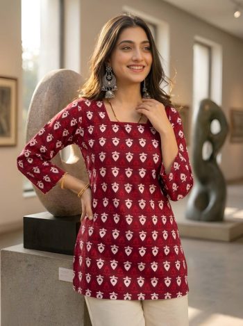 TRENDING COTTON PRINTED WORK TOP MAROON