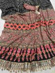 TRENDING CREPE SILK AJARAKH PRINT WITH REAL MIRROR WORK SAREE WITH UNSTITCHED BLOUSE FESTIVE WEAR WHOLESALE PRICE ETHNIC GARMENT (15)