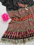 TRENDING CREPE SILK AJARAKH PRINT WITH REAL MIRROR WORK SAREE WITH UNSTITCHED BLOUSE FESTIVE WEAR WHOLESALE PRICE ETHNIC GARMENT (15)