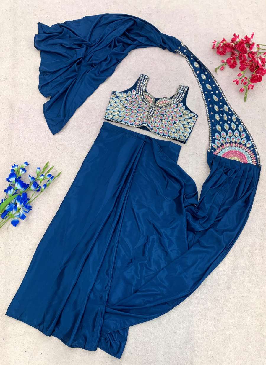 TRENDING CREPE SILK EMBROIDEY SEQUENCE MULTI THREAD WORK READY TO WEAR SAREE CASUAL WEAR WHOLESALE PRICE ETHNIC GARMENT (16)