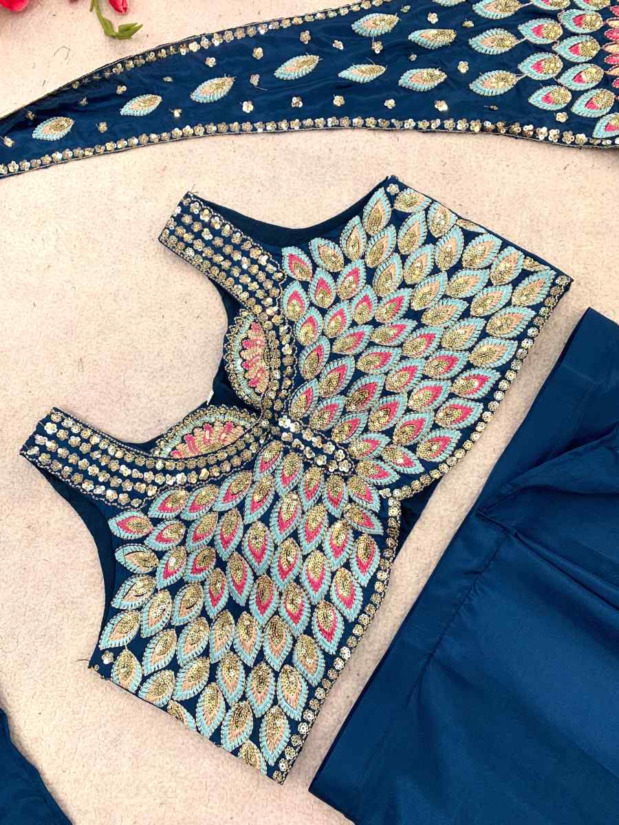 TRENDING CREPE SILK EMBROIDEY SEQUENCE MULTI THREAD WORK READY TO WEAR SAREE CASUAL WEAR WHOLESALE PRICE ETHNIC GARMENT (17)
