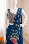 TRENDING CREPE SILK EMBROIDEY SEQUENCE MULTI THREAD WORK READY TO WEAR SAREE CASUAL WEAR WHOLESALE PRICE ETHNIC GARMENT (19)