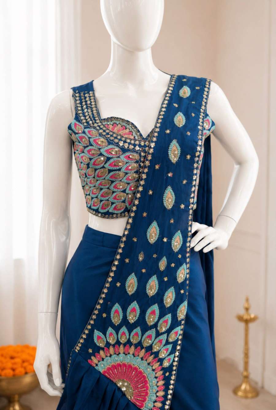 TRENDING CREPE SILK EMBROIDEY SEQUENCE MULTI THREAD WORK READY TO WEAR SAREE CASUAL WEAR WHOLESALE PRICE ETHNIC GARMENT (24)