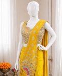 TRENDING CREPE SILK EMBROIDEY SEQUENCE MULTI THREAD WORK READY TO WEAR SAREE CASUAL WEAR WHOLESALE PRICE ETHNIC GARMENT (25)