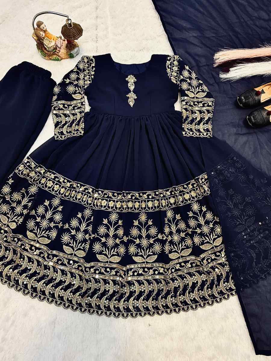 TRENDING GEORGETTE EMBROIDERY SEQUENCE WORK MOTHER DAUGHTER SET FESTIVE WEAR WHOLESALE PRICE ETHNIC GARMENT (1)