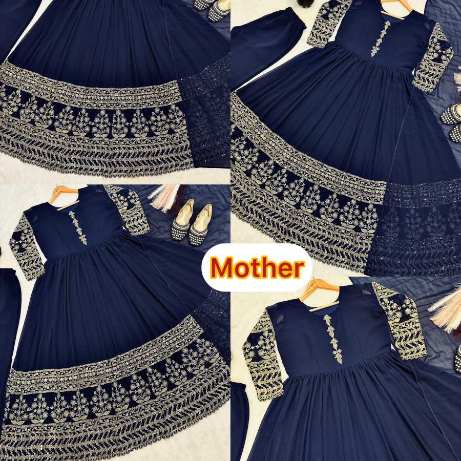 TRENDING GEORGETTE EMBROIDERY SEQUENCE WORK MOTHER DAUGHTER SET FESTIVE WEAR WHOLESALE PRICE ETHNIC GARMENT (12)