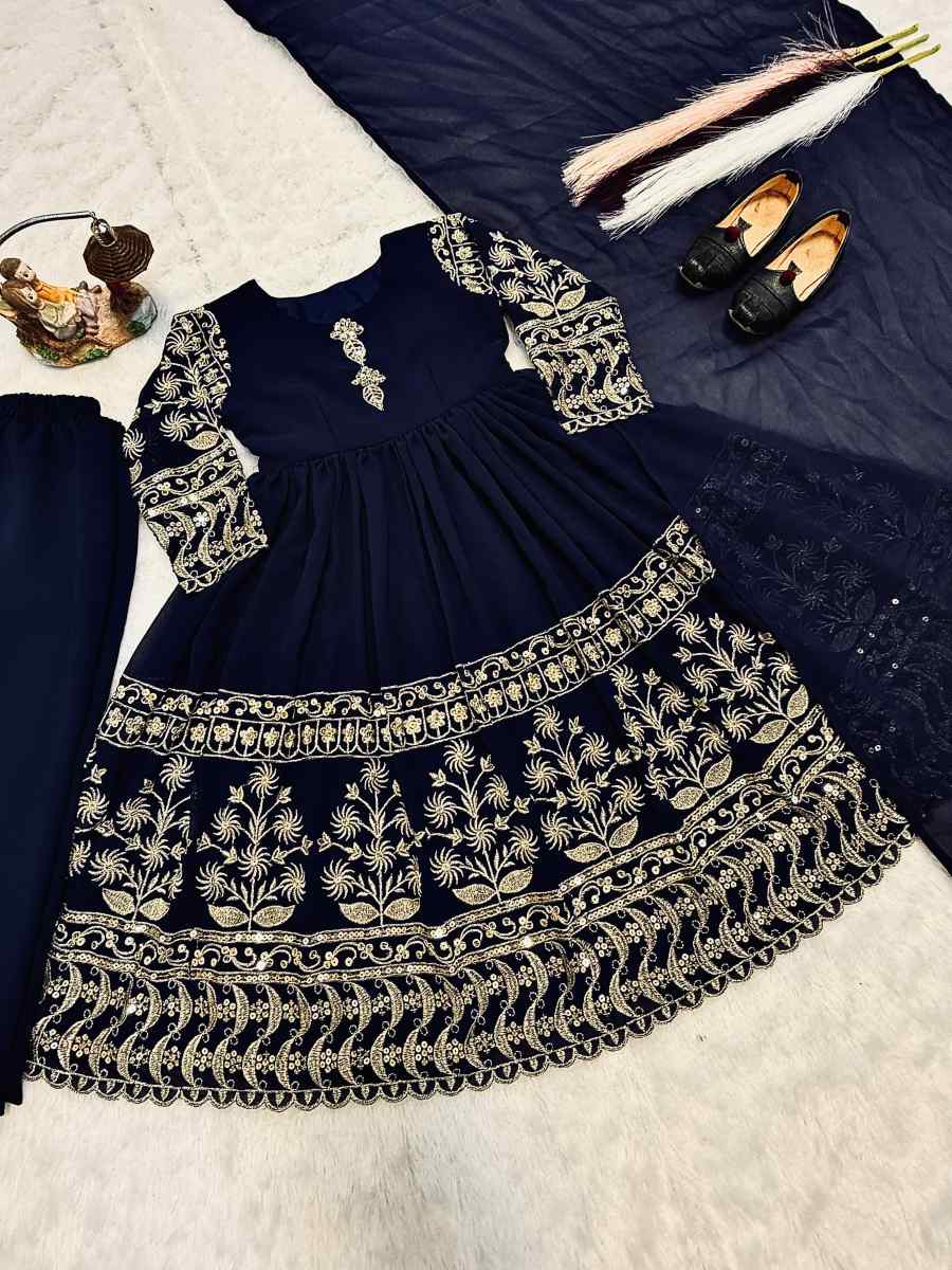 TRENDING GEORGETTE EMBROIDERY SEQUENCE WORK MOTHER DAUGHTER SET FESTIVE WEAR WHOLESALE PRICE ETHNIC GARMENT (16)