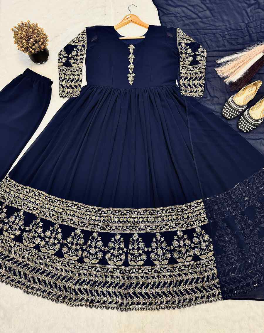 TRENDING GEORGETTE EMBROIDERY SEQUENCE WORK MOTHER DAUGHTER SET FESTIVE WEAR WHOLESALE PRICE ETHNIC GARMENT (8)