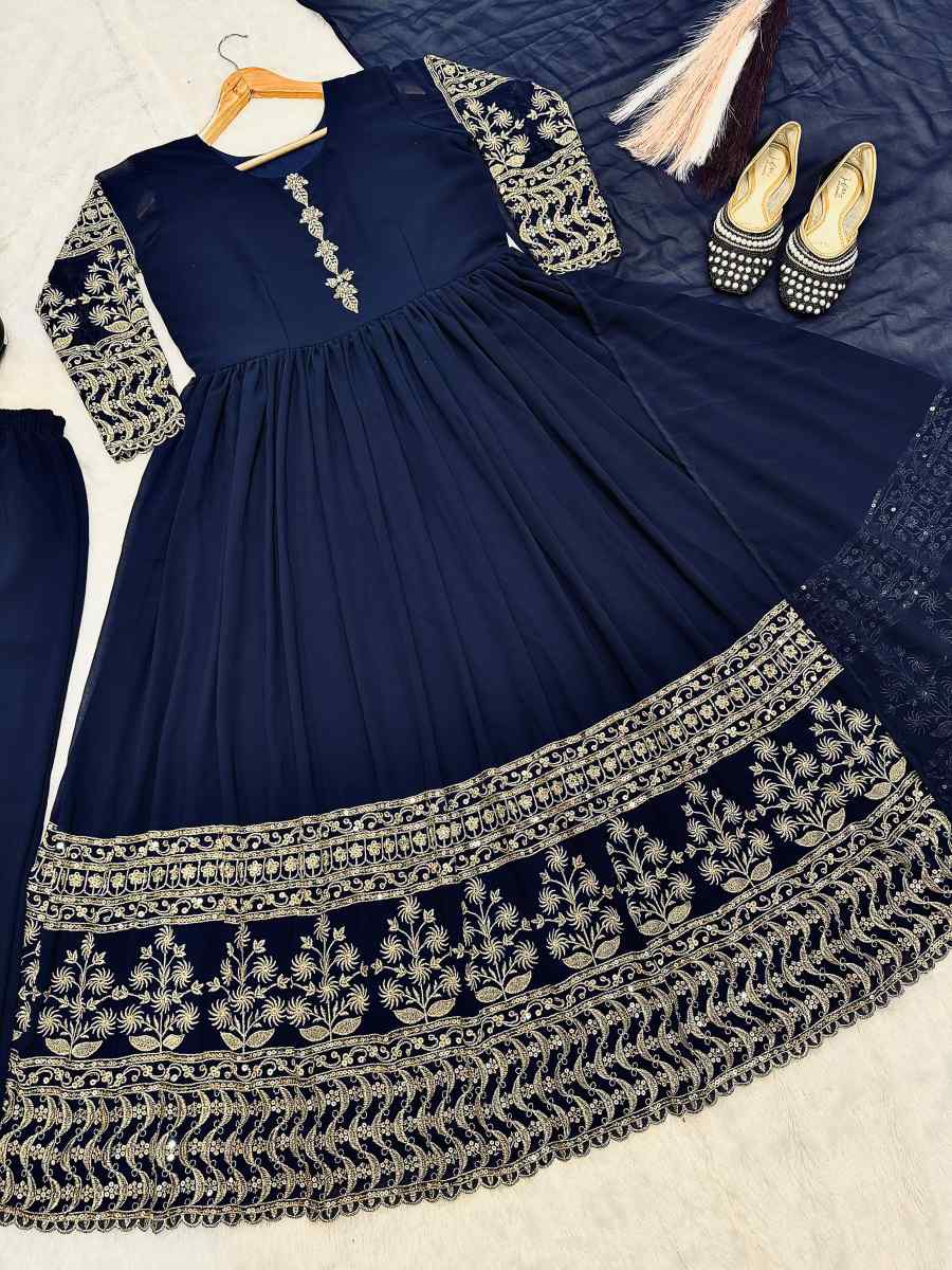 TRENDING GEORGETTE EMBROIDERY SEQUENCE WORK MOTHER DAUGHTER SET FESTIVE WEAR WHOLESALE PRICE ETHNIC GARMENT (9)