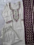 TRENDING KHADI COTTON EMBROIDERY WORK TOP BOTTOM WITH DUPATTA OFFICE WEAR WHOLESALE PRICE ETHNIC GARMENT (2)