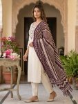 TRENDING KHADI COTTON EMBROIDERY WORK TOP BOTTOM WITH DUPATTA OFFICE WEAR WHOLESALE PRICE ETHNIC GARMENT (2)