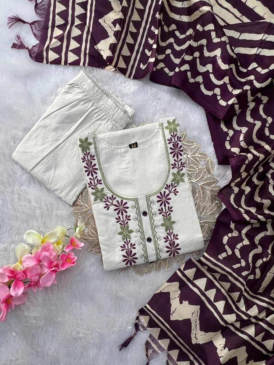 TRENDING KHADI COTTON EMBROIDERY WORK TOP BOTTOM WITH DUPATTA OFFICE WEAR WHOLESALE PRICE ETHNIC GARMENT (6)