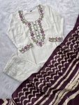 TRENDING KHADI COTTON EMBROIDERY WORK TOP BOTTOM WITH DUPATTA OFFICE WEAR WHOLESALE PRICE ETHNIC GARMENT (2)