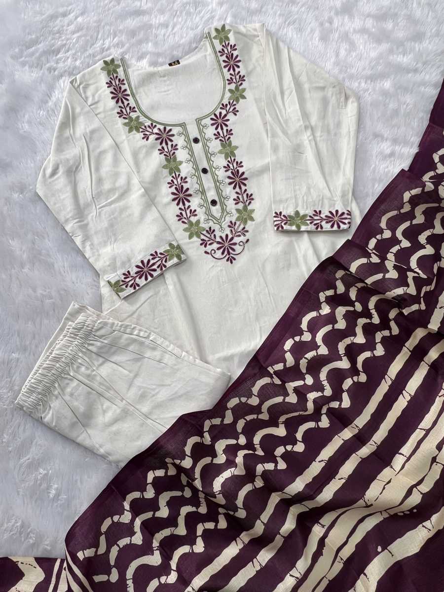 TRENDING KHADI COTTON EMBROIDERY WORK TOP BOTTOM WITH DUPATTA OFFICE WEAR WHOLESALE PRICE ETHNIC GARMENT (8)