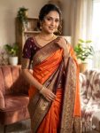TRENDING LICHI SILK WEAVING WORK SAREE WITH UNSTITCHED BLOUSE FESTIVE WEAR WHOLESALE PRICE ETHNIC GARMENT (7)