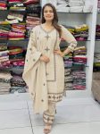 TRENDING MORGAN SILK DIGITAL PRINT WORK TOP BOTTOM WITH DUPATTA WHITE