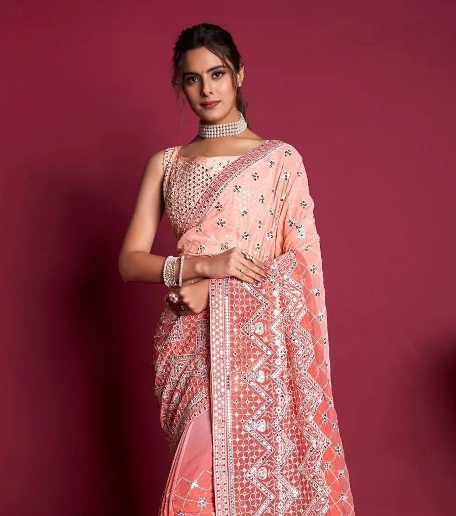 TRENDING PADDING GEORGETTE SEQUENCE EMBROIDERY WORK SAREE WITH UNSTITCHED BLOUSE WEDDING WEAR WHOLESALE PRICE ETHNIC GARMENT (3)