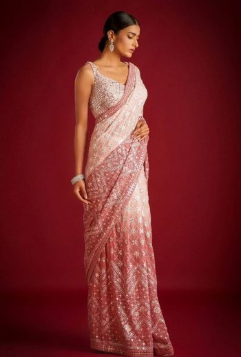 TRENDING PADDING GEORGETTE SEQUENCE EMBROIDERY WORK SAREE WITH UNSTITCHED BLOUSE PEACH