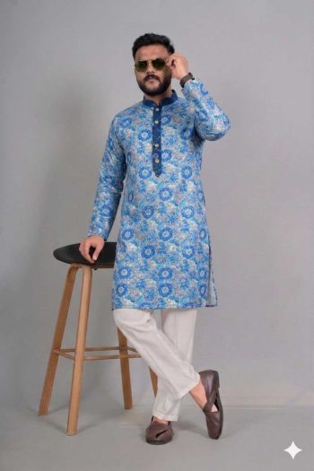 TRENDING RAYON DIGITAL WORK KURTA PAYJAMA BLUE